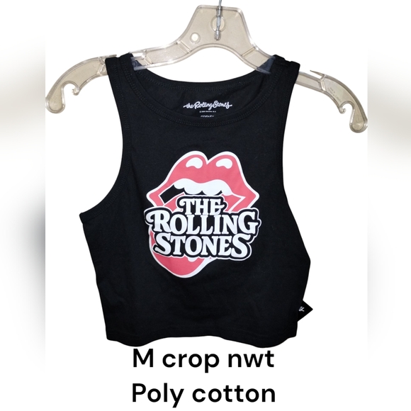 Disney's The Rolling Stones Logo Crop Tank Top M Black Nwt - Picture 1 of 8